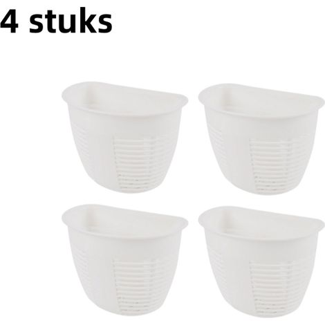 4 pièces Paniers de rangement plastique blanc à fixation murale sans perforation, petits paniers suspendus pour chambre et chevet (1/5)