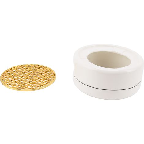 Chauffe-théière en céramique avec base chauffante concave circulaire de 11,8 cm avec joint doré, idéale pour les plans de travail de cuisine. (1/5)
