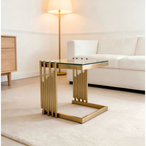 Table Basse Carrée, Plateau en Verre Trempé et Structure en Acier Inoxydable, Finition Miroir, Salon (1/5)