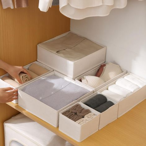 Boîte de rangement en tissu, organiseur de placard et bacs de rangement pliables, séparateurs de tiroir pour placard, étagère, rangement quotidien et organisation de sous-vêtements, blanc (1/5)