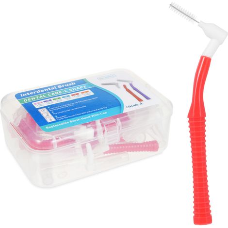 Brossettes interdentaires en L, têtes remplaçables avec étui, anti-plaque (15+10 pcs) (1/5)