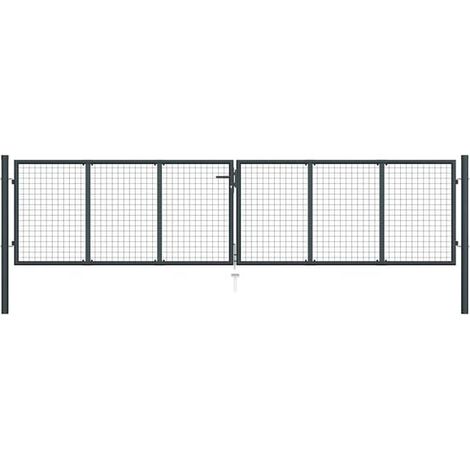 Portail de jardin en treillis métallique galvanisé gris, 400 x 75 cm