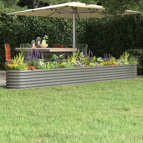 Lit surélevé de jardin-Jardinière surélevée-Bac de jardin surélevé Acier galvanisé 332x40x36 cm gris (1/5)