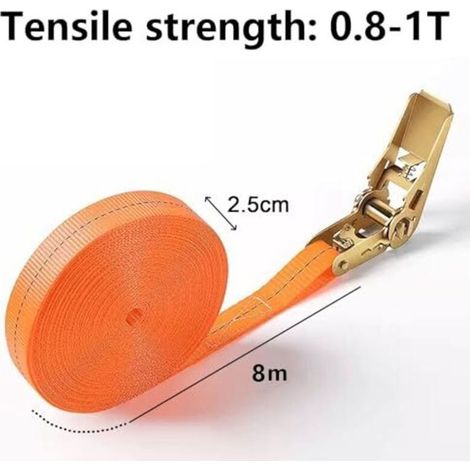 2 sangles de tension de 8 m de long avec verrouillage à cliquet, sangles à cliquet 800 kg, sangles d'arrimage, 25 mm de large avec sangles de fixation à cliquet, sangles de fixation r (1/5)