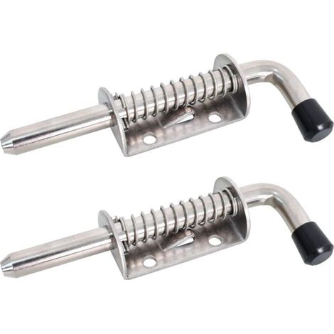 CSPARKV 2pcs Loquet à Ressort en Acier Inoxydable, Boulons à Ressort Inox,Verrou à Ressort Avec poignée en Caoutchouc, Loquet Ressort Idéal pour Portes,Etagères,Portail de Cour et Garage -10 X 128mm (1/5)