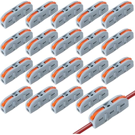 20 Pièces Connecteur Électrique Rapide avec Levier, Bornes de Connexion Automatique 2 Ports, Domino Électrique Compact pour Fils Souples et Rigides, avec Trou de Montage, Orange (1/5)