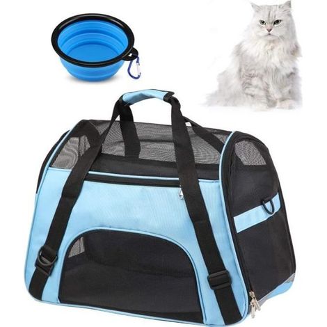 Soft Pet Carrier Airline Approved Soft Sided Pet Travel Carrying Handbag Under Seat Compatibility Bleu + bol (1/3)
