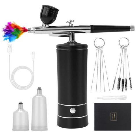 HOXILEELEO - (Noir) Kit aérographe sans fil avec compresseur, mini aérographe portable, aérographe rechargeable pour ongles, peinture de maquettes (1/5)
