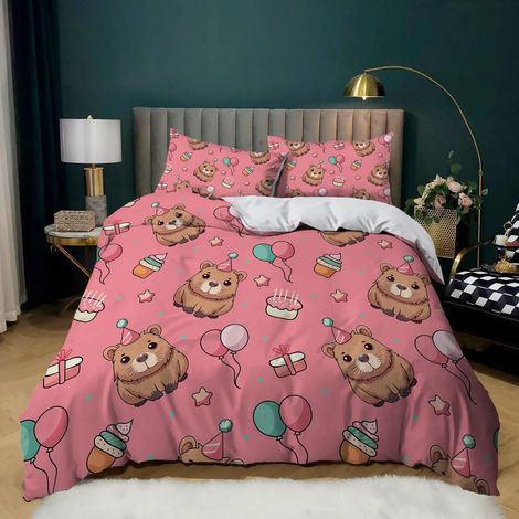 Housse de Couette Dessin animé Enfant 100% Microfibre Douce - Set Lit 3 Pièces (1 Housse Couette 140x200 + 2 Taies 65x65cm) - Thème Festif Enfants (ST1x140) - 140x200 (1/5)