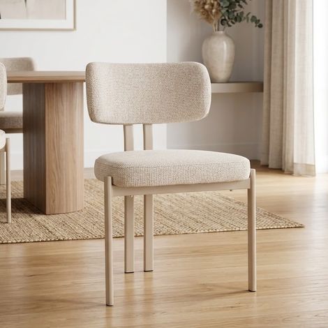 Chaise design minimaliste en tissu chiné beige et pieds métal cachemire Sola (1/5)