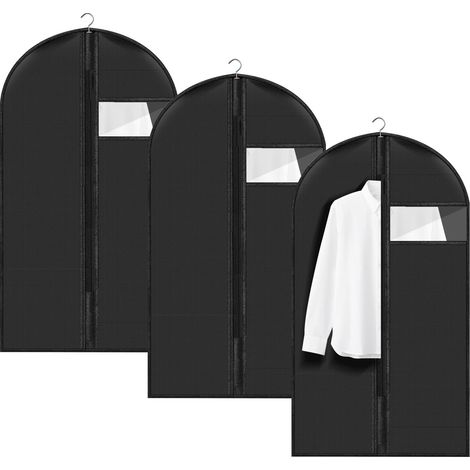 Housses de Vêtements 60 x 80 CM,Pliable Housse de Rangement Vetement Penderie,avec Fenêtre Transparente,pour Housse de Costume Homme, Manteaux, Robes,Robe de Mariée(Noir,3PCS) (1/5)