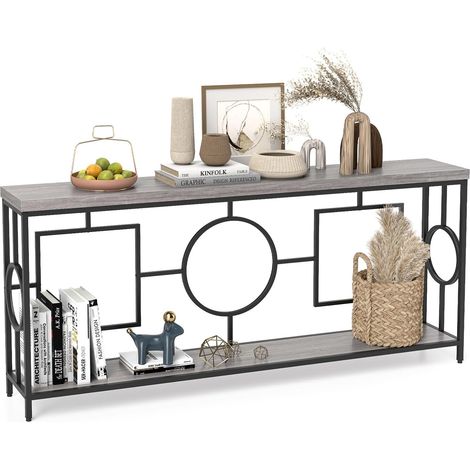 COSTWAY Tavolo Consolle Moderno, Tavolo d’Ingresso Stretto a 2 Ripiani, Tavolo Console Extra Lungo con Struttura in Metallo Robusto, Ideale per Corridoio e Ingresso (1/5)