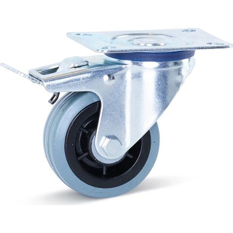 Roulette pivotante freinée - MESO - Caoutchouc gris - 80mm - Platine - Sans trace - 60kg