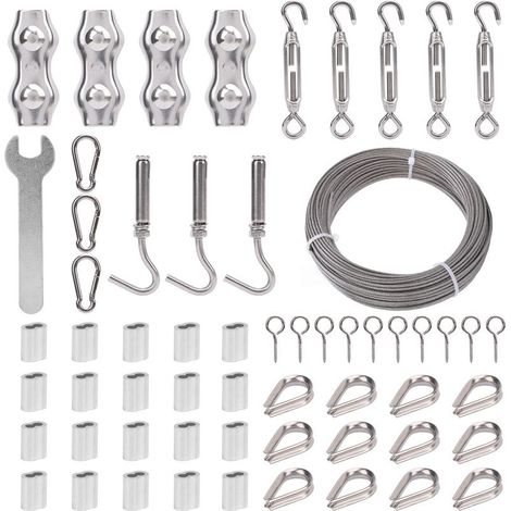 Kit de tendeur de tendeur de câble métallique, longueur de câble de 100 pieds, tendeurs en acier inoxydable de 2mm. (1/5)