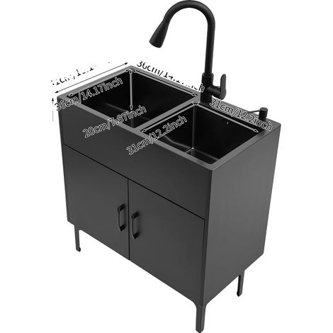 Évier utilitaire de buanderie, double cuve, robinet escamotable, noir (1/2)