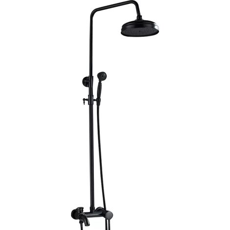 Shower Column Thermostatic Shower Set with Mixer Shower Faucets Height Adjustable with Shower Head and Shower Mixer Shower Head Round 30x30cm Black