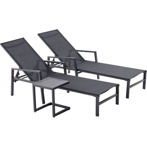 Set di 2 sdraio con tavolino nero BARI