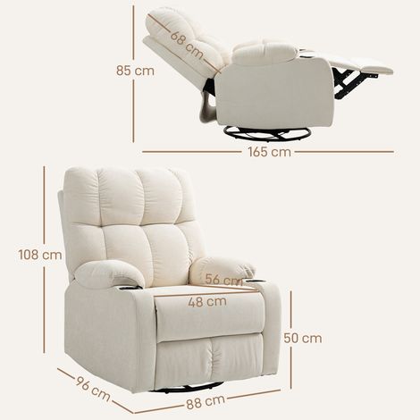Fauteuil relax TV inclinable, bascule et pivotant, avec repose-pieds, ressorts ensachés, porte-verre, teinte beige, idéal pour séjour et salon moderne. (1/5)