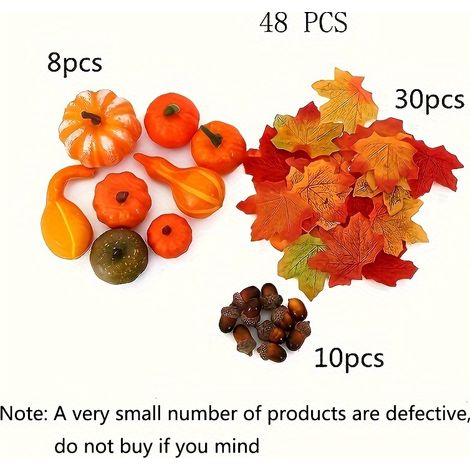 48 pièces de décorations d'automne et de récolte - Citrouilles, glands, feuilles d'érable, pommes de pin et baies artificielles - Centre de table pour (1/5)