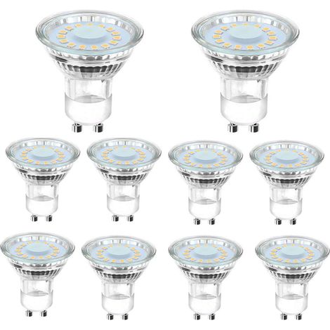 10 bombillas LED GU10 equivalentes a bombillas halógenas de 50 W, 4 W, luz blanca diurna de 6500 K, ángulo de haz de 120°. (1/5)