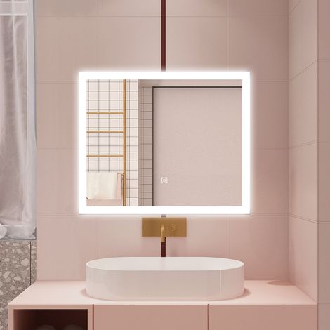AICA LED SPECCHIO DA BAGNO 90 X 70 CM, LUMINOSITÀ REGOLABILE A 3 COLORI, ANTIAPPANNAMENTO, MEMORIA DI INTERRUZIONE DI CORRENTE (1/5)