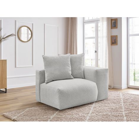 BOBOCHIC - Chauffeuse 1 place avec accoudoir pour canapé modulable VOLTAIRE tissu chiné Angle droit Gris clair (1/5)