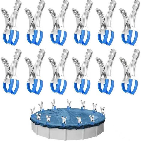12 Clips Métalliques pour Bâche de Piscine, Fixation Anti-Dérapante en Acier Inoxydable Haute Résistance pour Serre, Tente, Entrepôt (1/5)