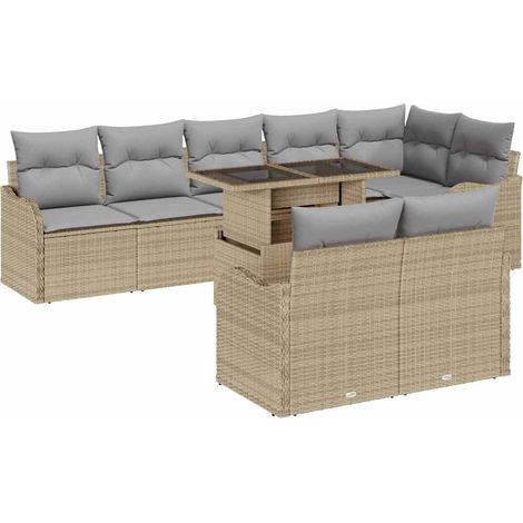 Maison Exclusive - Lounge-Set mit Kissen 9 pcs Beige Poly Rattan