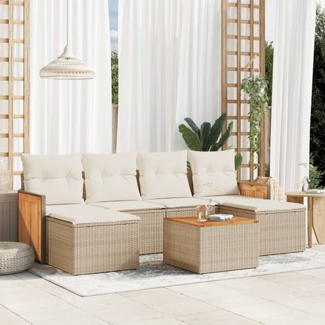 Set sofás de jardín 7 piezas y cojines ratán sintético beige vidaXL (1/5)
