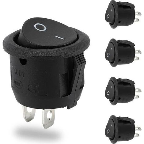 Lot de 5 interrupteurs 12V, mini interrupteurs à bascule ronds noirs, boutons marche/arrêt, boutons 12V, interrupteurs 10A/125V et 6A/250V. (1/4)
