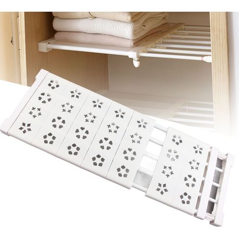 Séparateurs/étagères de rangement télescopiques sans clous pour armoire/meuble à chaussures/placard à motifs floraux blancs, longueur d'étagère 75-120 cm (1/5)