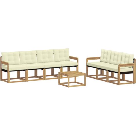 Conjunto de sofás de exterior 8 uds. 7 plaza Blanco y Crema vidaXL (1/5)