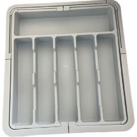 Organizzatore per posate grigio per cassetti, vassoio espandibile per utensili da cucina, porta posate e utensili, contenitore regolabile in plastica per cucchiai, forchette e coltelli.