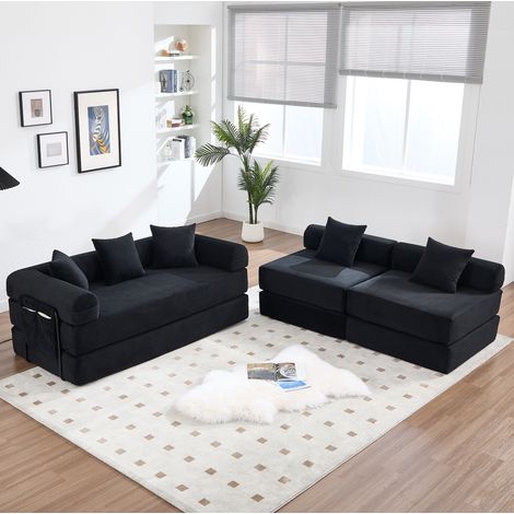 Modulares Sofa 270x180x64 cm schwarz aus Cord mit Schlaffunktion und Seitentasche (1/5)
