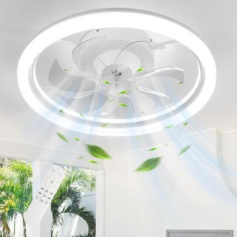 Plafonnier ventilateur LED de 50 cm , silencieux 36 watts , lumière réglable en trois couleurs , avec télécommande dimmable , 6 vitesses de vent réglables , plafonnier ventilateur LED moderne , (1/5)