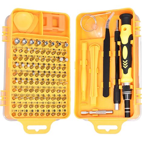 Kit de tournevis multifonctionnel 115 en 1 pour la réparation et le démontage de montres et de téléphones (jaune) (1/5)