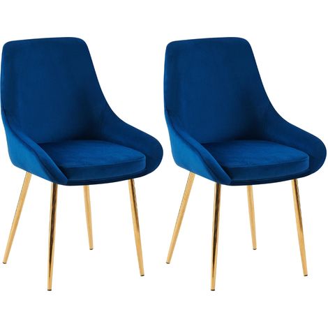 Conjunto de 2 sillas de comedor de diseño moderno elegantes y cómodas en terciopelo azul con estructura de metal dorado 100007527 (1/5)
