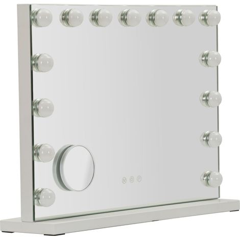 Miroir sur pied LED Hollywood 55 x 14 x 43 cm (Petit miroir rond de 9 cm de diamètre) (Éclairage 3 couleurs) (1/5)