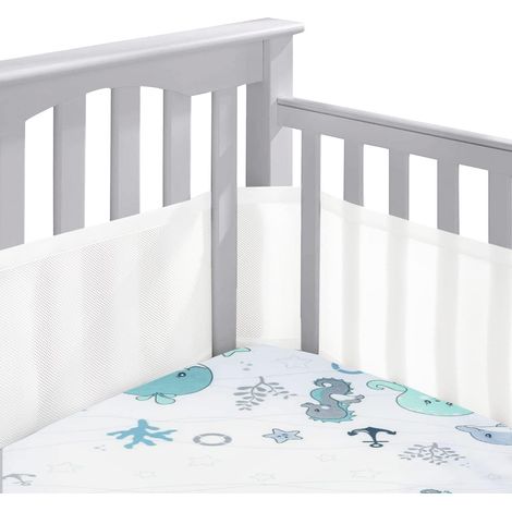 Tour de lit Bébé Cabane, Tours de Lit en Maille Respirant, Contour de Lit Bébé Respirant, Doublure en Maille 4 Côtés, Contour de Lit pour Bébé avec Circulation de l'air Doublure en Maille (1/5)