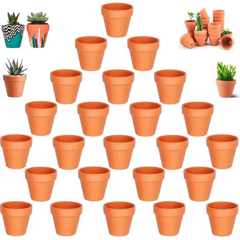 24 Pcs Terre Cuite Mini Pots de Plante, Pots de Fleurs en Terre Cuite, 3 X 3,5 cm Mini Terracotta Pot avec Trou de Drainage, pour L'intérieur et Les Jardins (1/5)