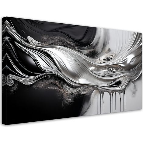 Tableau déco Abstraction 3D noir et argent 100x50 (1/5)