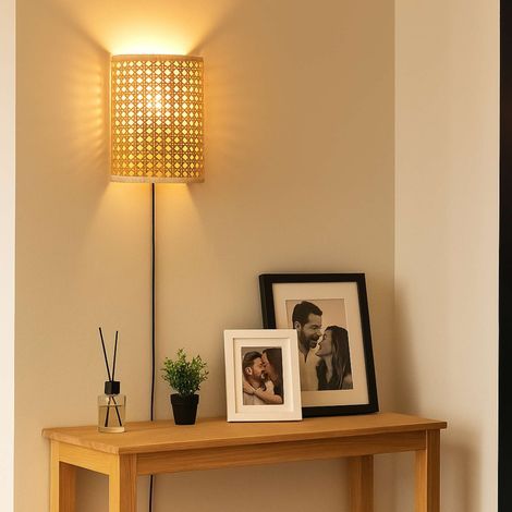 Barcelona Led – Applique murale en osier – E27 – Éclairage décoratif chaleureux – Interrupteur pratique – Style boho chic pour salon et entrée