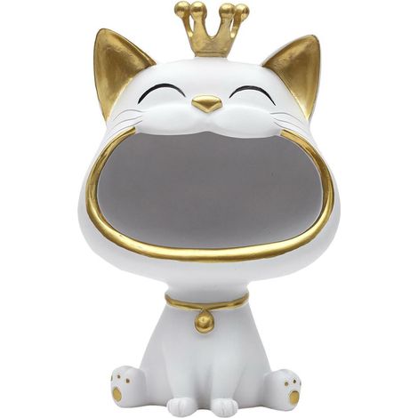 Figura de almacenamiento de gato blanca  dorada (1/5)