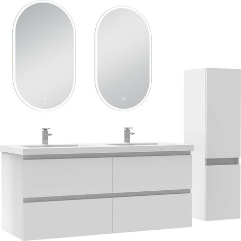 Océan ensemble meubles Salle de Bain 120cm vasque + colonne + miroir LED Blanc (1/5)