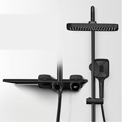 Ensemble de douche mitigeur thermostatique intelli Système de douche de salle de bain en laiton gris pistolet de luxe, conception d'affichage numérique cascade robinet de douche à double commande froi (1/5)