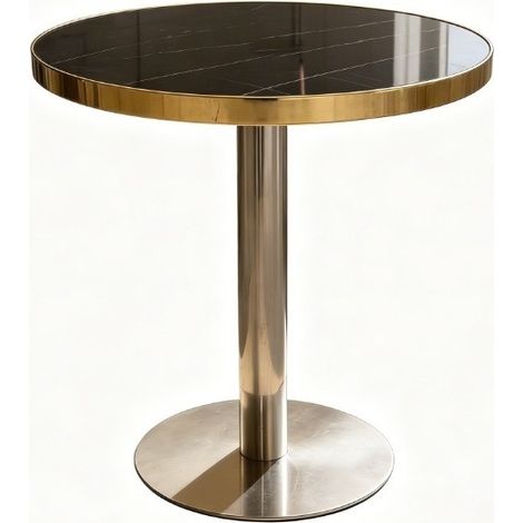 Runder Beistelltisch aus MDF mit Marmoroptik-Platte und goldfarbenem Edelstahlgestell (1/5)