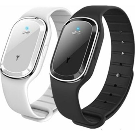 Lot de 2 montres anti-moustiques à ultrasons, bracelet anti-moustiques pour enfants et adultes, rechargeable par USB (blanc + noir) (1/5)