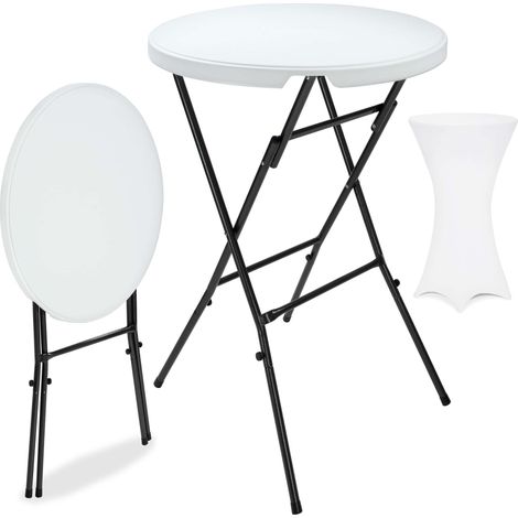 CASARIA® Folding Bar Table with Stretch Cover Set  72 cm Round Tabletop  110cm High Cocktail Table  Indoor Outdoor Weatherproof Foldable  Event Party Wedding Celebration Garden  White