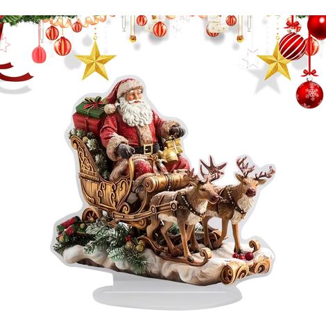 Statue en Acrylique 2D - Décor de Noël en Acrylique avec Traîneau du Père Noël 2D Plat,Figurine sur Support avec Base pour Ornement d'hiver,pour Bureau Dortoir Chambre Et Table De (1/5)
