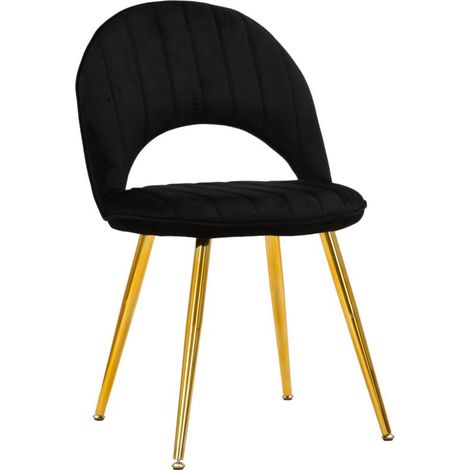 Set 2 Sedie Imbottite 52x48x78 cm in Tessuto Velluto Flex Nero e Oro (1/5)